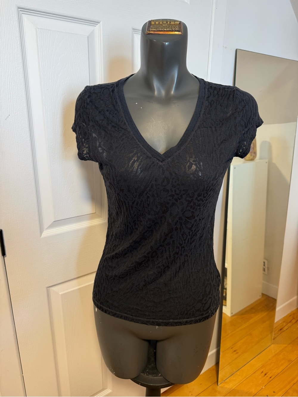 Black Lace V-Neck Women's Top